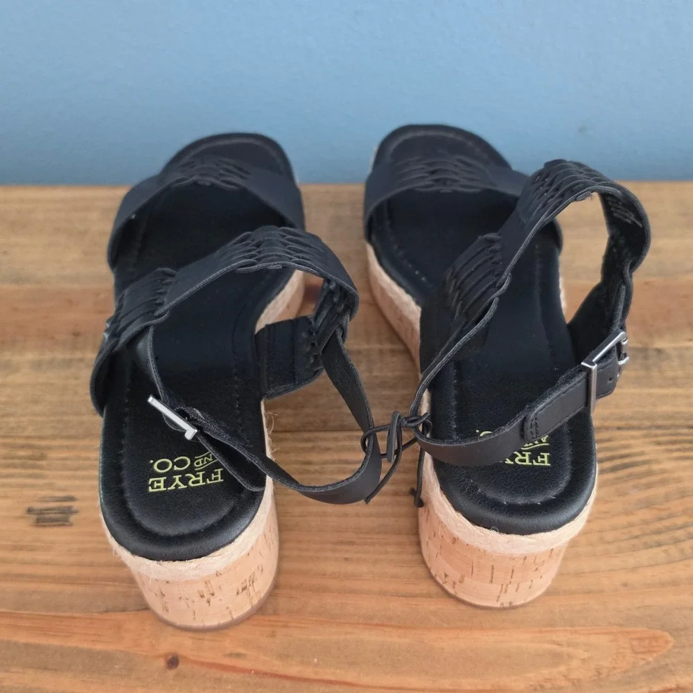 Frye and Co Womens Lavish Wedge Sandals Black Woven Platform Cork 6M